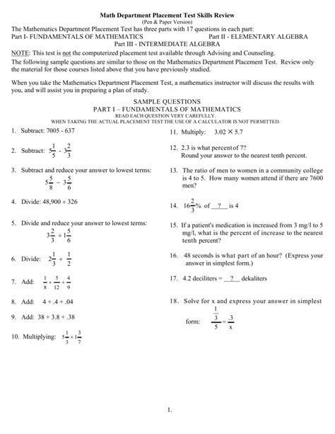 Only students planning to take Math 140 need to demonstrate knowledge of trigonometry. Topics from PART IV include the following: Basic Trigonometry Trigonometric Equations Periodic Functions (Knowledge of these topics is needed for placement in a …. 