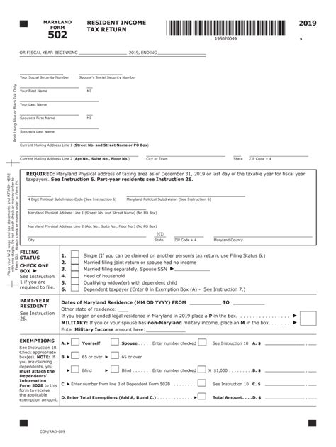 502. Maryland Resident Income Tax Return. M