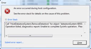 Unable to complete sysinfo operation. RemoveDatastore" f&uuml;r Objekt &quo...