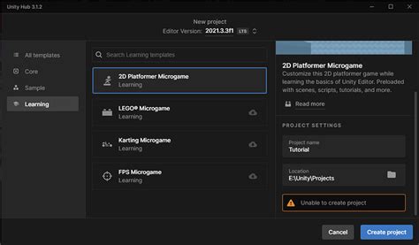 Unable to create project on Unity Ask GameDev.tv