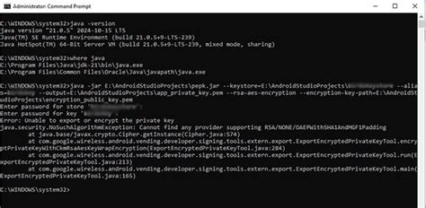 Unable to export or encrypt the private key. NoSuchAlgorithmException: Canno...