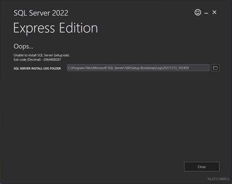 Unable to install SQL Server (setup.exe) Exit code(Decimal