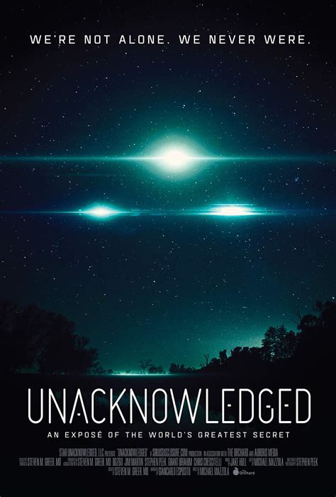 Unacknowledged (2017) [VOST FR] Le Docteur Steven Greer, grande figure de l’ufologie, interroge des témoins et présente des documents confidentiels concernant l’existence d’extraterrestres.. 