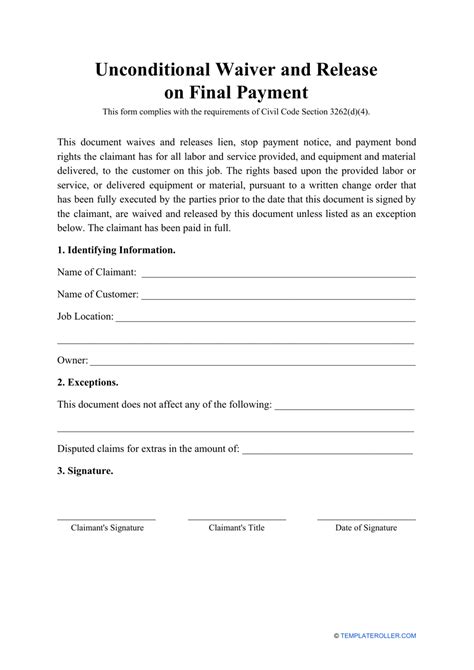 Unconditional Waiver Form Fill Out and Sign Printable PDF Template