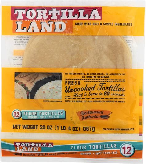 Uncooked flour tortillas. Hot and fresh regular tortillas are perfect for every classic Mexican style meals. Even delicious by themselves as a quick and tasty snack. They even can be used as a healthy wrap, delicious fruit filled dessert or whatever your imagination can cook up. Contains no Cholesterol, No Saturated Fat and Preservative Free. Zero Trans Fat per serving. 