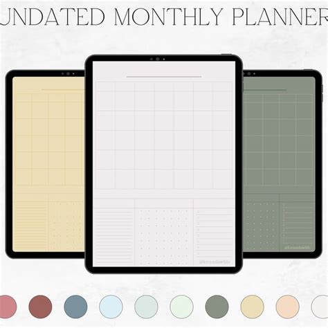 Undated Monthly Calendar for GoodNotes Notability OneNote Etsy