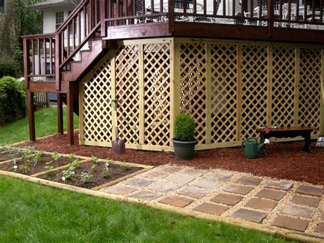 Under deck lattice ideas. Instead of putting lattice around your deck, you could: Attach fascia boards in the same color as your decking or a complementary color. Use wooden slats. Build steps or … 