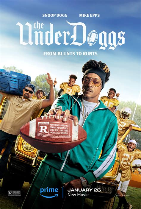 Underdoggs movie. The Underdoggs (2024) R, 1 hr 41 min. Jaycen "Two Js" Jennings (Snoop Dogg) is a washed-up ex-professional football star who has hit rock bottom. When Jaycen is sentenced to community service coaching the Underdoggs, an unruly pee-wee football team in his hometown of Long Beach, California, he sees it as an opportunity to rebuild his public ... 