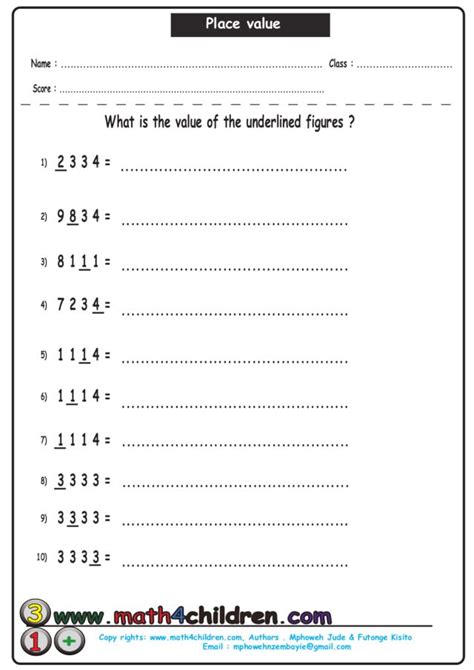 Underlined Digit Worksheet for 2nd 3rd Grade Lesson