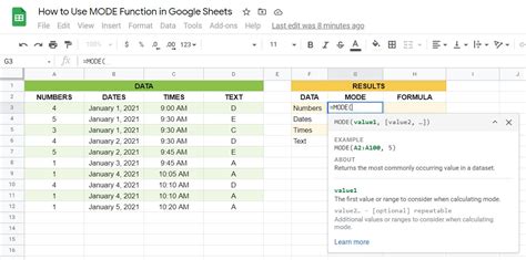 Understand the MODE Function in Google Sheets