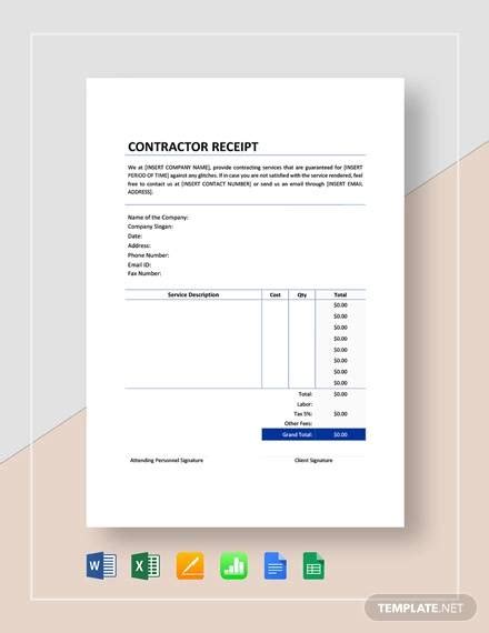 Understanding A Contractor Receipt Template Free Sample, Example