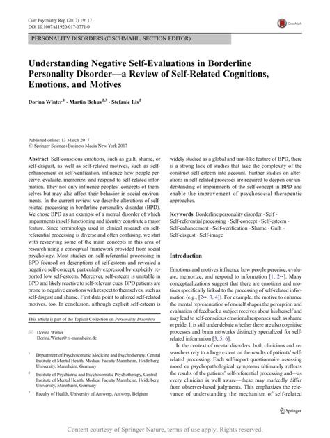 Understanding Negative Self-Evaluations in Borderline Personality ...