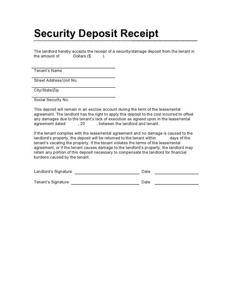 Understanding Security Deposit Receipts Sample Documents
