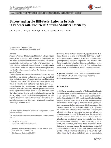 Understanding the Hill-Sachs Lesion in Its Role in Patients with ...