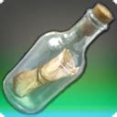 Timeworn Leather Map. Miscellany. 1. 0. This bottle holds a timeworn map classified as risk-reward grade 1 among treasure hunters. ※Use the action Decipher to extract the map and examine its contents. ※Level 40 recommended. Available for Purchase: No. Sells for 21 gil. . 