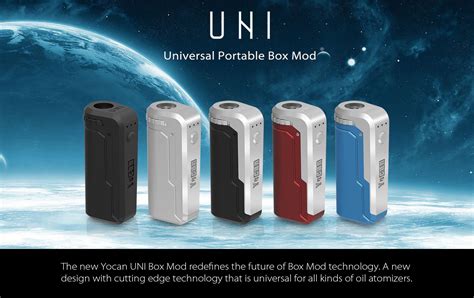 The YoCan UNI Universal Portable Mod is a easily considered the most useful mod ever made, implementing an adjustable atomizer diameter dial;, 3 voltage output levels, and features an innovative preheating function to coax gentle and smooth draws. Formed from durable zinc-alloy, the chassis of the UNI vaporizer houses an impressive 650mAh .... 
