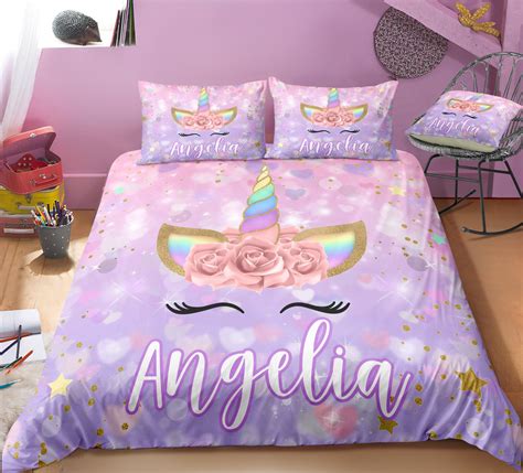 Highlights. Kids printed bedsheet set includes 1 fitted sheet, 1 flat sheet and matching pillowcase (s) Colorful unicorns and rainbows print on white base lends a magical look. Brushed, 100% cotton fabric provides breathable year-round comfort. Machine-washable design for easy cleaning. . Unicorn sheets