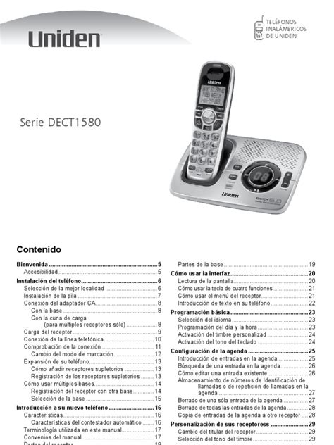 Uniden dect1580 2 manual en espanol. - Manual for ge hydro heater washer.
