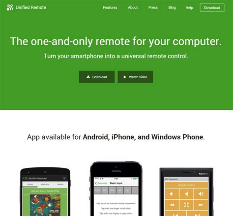 Unified remote server. The remote app for your computer. Turn your smartphone into a wireless universal remote control with the Unified Remote App. Supports Windows, Mac, and Linux. 
