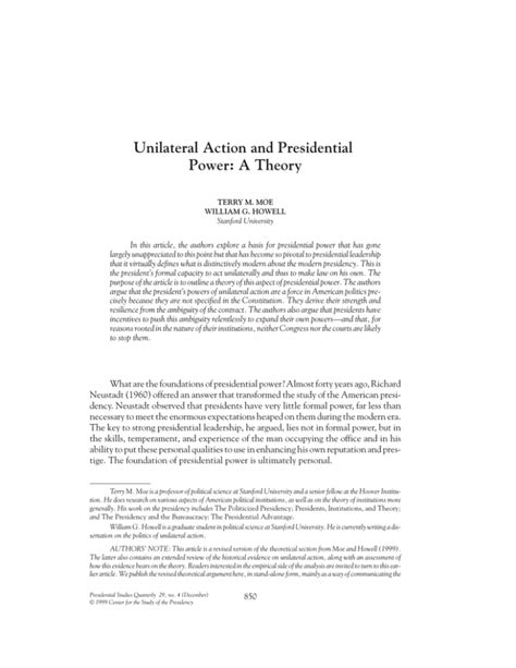 Unilateral Action and Presidential Power: A Theory by