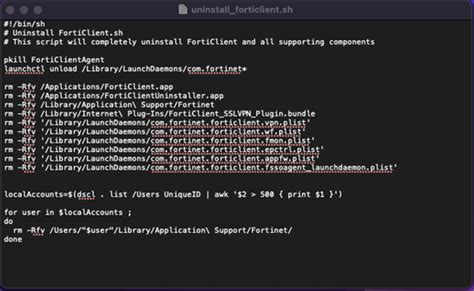Uninstall forticlient script.  Open a text editor (e.  This uninstalls F...