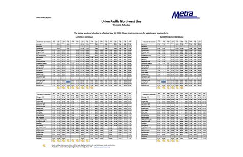 Union pacific northwest line schedule. UP-NW (Metra) The first stop of the UP-NW train route is Harvard and the last stop is Chicago Otc. UP-NW (Chicago OTC) is operational during everyday. Additional information: UP-NW has 21 stations and the total trip duration for this route is approximately 92 minutes. On the go? 