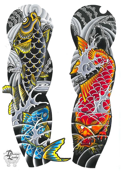 Unique Dragon Koi Sleeve Tattoo Design Sleeve tattoos, Koi dragon