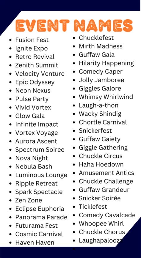 Unique event name ideas.  Click and get amazing and cool Party monikers.  An AI-...