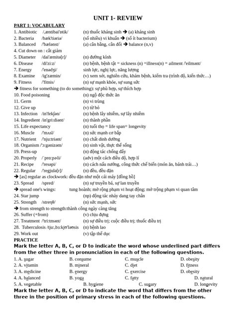 Unit 1 Vocab Packet Answers