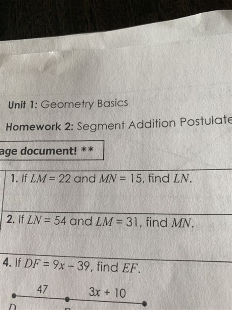 Unit 1 Geometry Basics Homework 5 Angle Addition 
