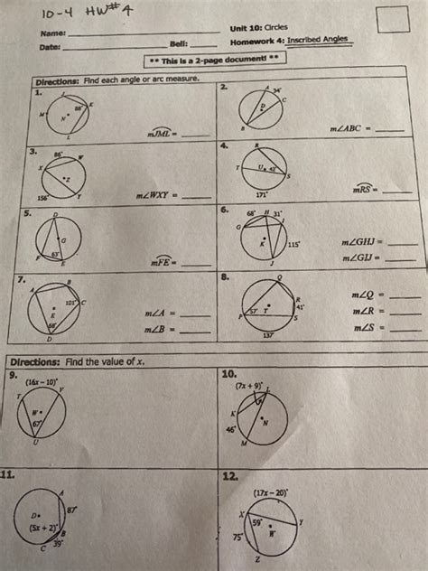 Unit 10 circles homework 5 inscribed angles ~ 6 1 homework angles of Geometry worksheet 11.1-11.2 angles and arcs in a circle name Unit 10 circles homework 4 inscribed angles answer key / org, unit 10. Arcs And Angles Worksheet - Practice B 11 4 / | Vector Grady. Arc measures foldable, vertex location of angles Mab madb Angles …. 
