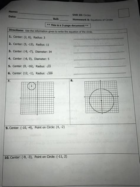 Unit 10 circles homework 8. Section 10-8: Equations of Circles. Page 123: Skills Practice. Page 124: Practice. Exercise 1. ... Homework Practice Workbook includes answers to chapter exercises ... 