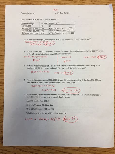 Unit 2 Test Review Sheet Answers AHS Math