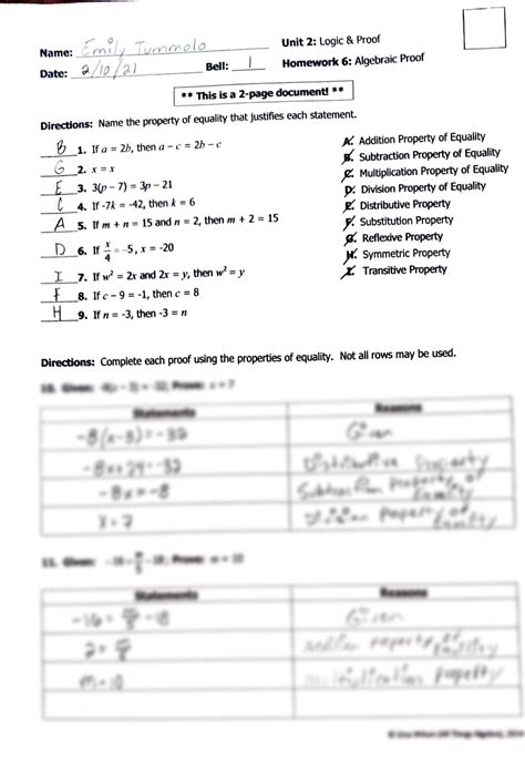 Unit 2 Logic And Proof Homework Segment Proof