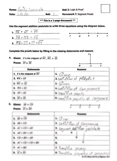 Expert Answer. 100% (2 ratings) Transcribed image text: Name: Unit 2: Logic & Proof Homework 8: Angle Proofs Date: Bell: Given each definition or theorem, complete each statement. 1. Definition of Congruence: If LD aLE then 2. Definition of Complementary Angles If m<1 + m<2 = 90°, then 3. Definition of Supplementary Angles: If ZP and z0 are .... 