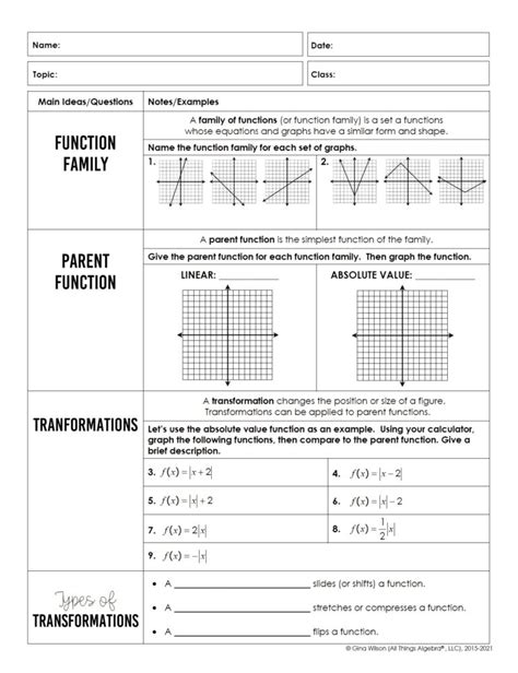 Unit 3 Parent Functions And Transformations Homework 2 Answer Key