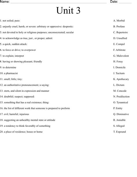 Unit 3 Worksheet WordMint
