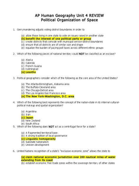 AP HUMAN GEOGRAPHY Scoring Guidelines Question 1: No stimulus In most countries, the concept of the state as a political unit is subject to the tensions between centrifugal and centripetal forces. Governments are often challenged by the devolutionary factors that challenge state sovereignty. (A) Define the concept of the multinational state.