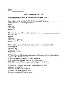 Unit 5 American Goverment Test A Answers