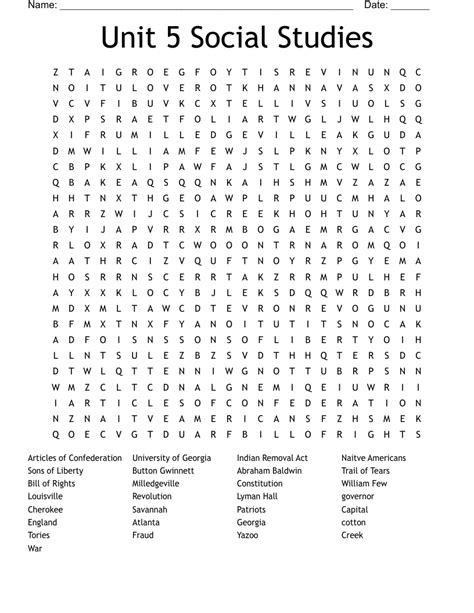 Unit 5 Social Studies Word Search WordMint