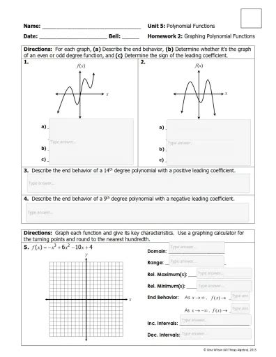 Unit 5 Test Polynomial Functions Answer Key Unit 3 Polynomial