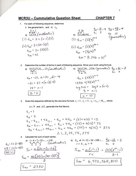 Unit 6 homework 9 geometric sequences answer key. Determine if the following sequences are arithmetic, geometric or neither. 4. 1, 2, 6, 24, 120, … 5. 81, 27, 9, 3, 1, … 6. 5, 10, 15, 20, 25, … Example 7: The third term of a geometric series equals 64 while the common ratio is 2. a. Write a rule for the nth term. b. Find the 9th term Nth term of a Geometric Sequence The nth term of a ... 