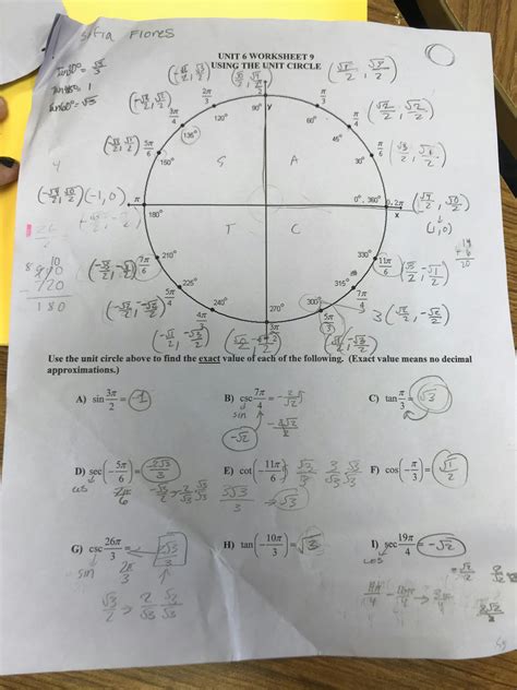 Unit 6 worksheet 7 using the unit circle.  The basic laws of physics state that opposite cha...
