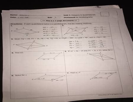 Displaying all worksheets related to - Unit 7 Polygons Quadrilaterals Homework 2 Parallelograms. Worksheets are Unit 7 test polygons and quadrilaterals, Unit 7 polygons and quadrilaterals, Unit 7 polygons and quadrilaterals homework 7 trapezoids, Honors packet on polygons quadrilaterals and special, Unit 7 polygons and quadrilaterals homework 5 ...