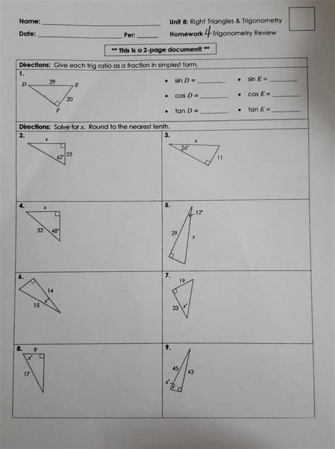 Unit 8 Right Triangles And Trigonometry Key Unit 3 Right Triangle