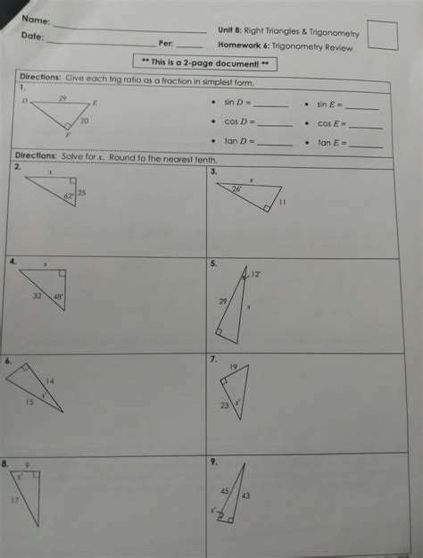 Unit 8 Right Triangles And Trigonometry Key Unit 8 Right Triangles