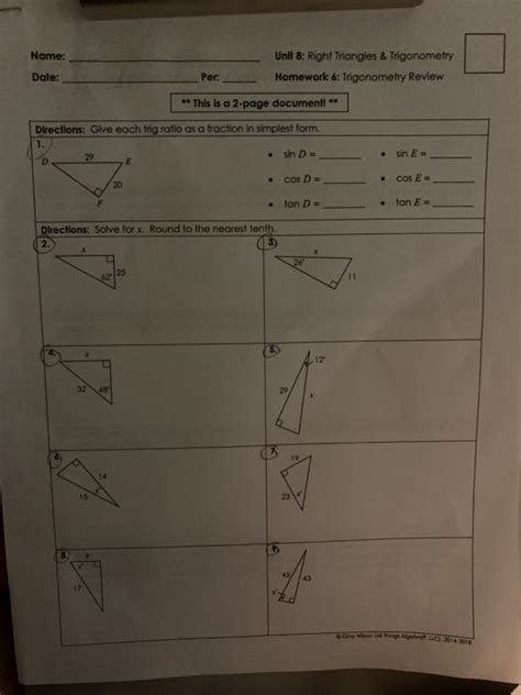 Unit 8 Test Right Triangles And Trigonometry Answer Key + My PDF
