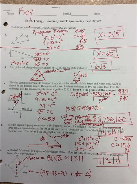 Unit 8 Test Right Triangles And Trigonometry Answer Key Unit 8 Right