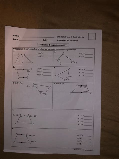 Unit 7 Polygons And Quadrilaterals Homework 2 Parallelograms Answer K
