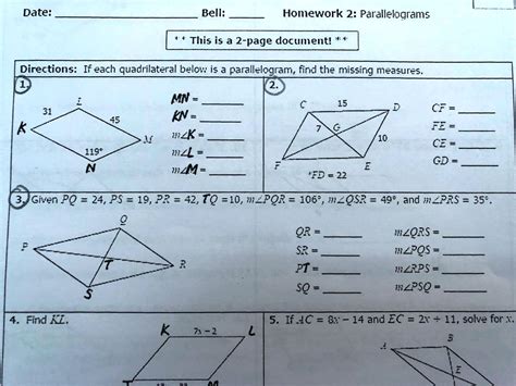 Unit 8 polygons and quadrilaterals homework 2 parallelograms answer key. Terms in this set (18) A segment joining 2 nonconsecutive verticies of a polygon. They can be used to divide a polygon into triangles. The sum of the measures of the exterior angles of a convex polygon is 360 degrees. Opposite sides of a parallelogram are congruent. If a quadrilateral is a parallelogram, then it's opposite angles are congruent. 
